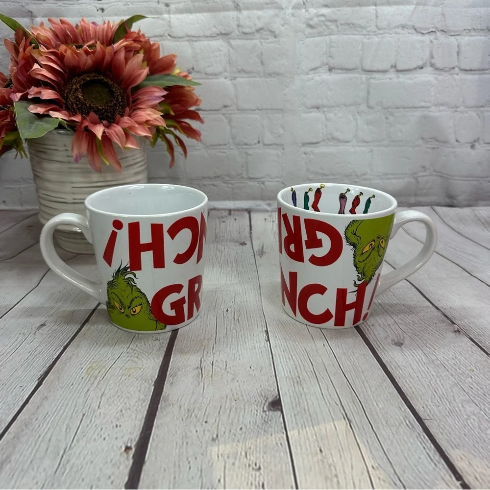 the grinch mugs used as decor christmas winter cindy lou whoville dr. seuss